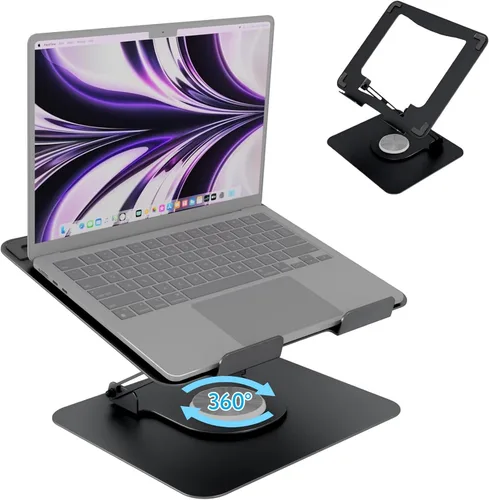 Vista 9 de Soporte ajustable para computadora de escritorio, soporte portátil para laptop con base giratoria de 360°, elevador ergonómico plegable para laptop