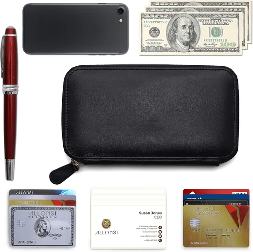 Vista 6 de Cartera de cuero para mujer Cartera delgada para mujer Bloque RFID Cartera para mujeres