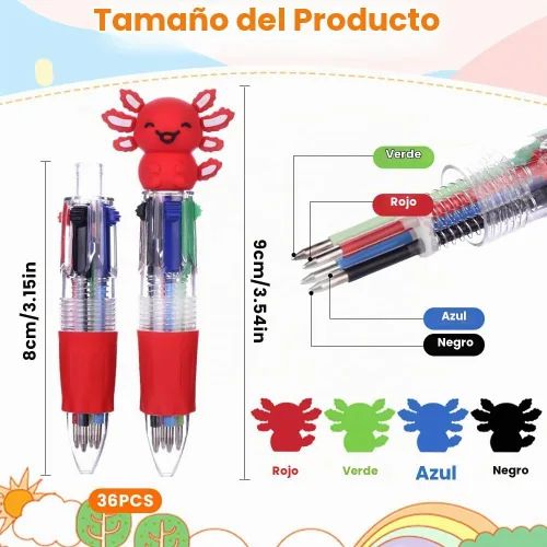Vista 2 de 36 bolígrafos divertidos de ajolotl kawaii, mini bolígrafos de regalo