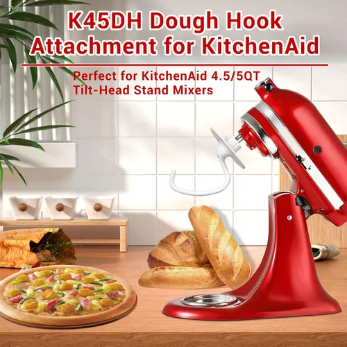 Vista 3 de K45DH - Gancho para masa KitchenAid de 4.5/5 cuartos de galón con cabezal inclinable, gancho de masa de pizza para pan, reemplazo para batidoras