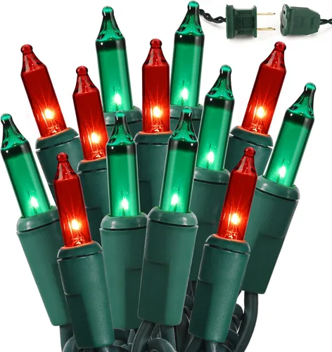 Vista 18 de BrizLabs Luces de Navidad transparentes, 50 unidades, luces incandescentes blancas cálidas, mini cadena de luz conectable, luces de árbol de Navidad