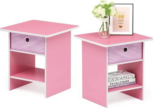 Vista 9 de Furinno Dario - Mesa auxiliar / estante de almacenamiento de noche con cajón de contenedor, pino ámbar/negro, 1 paquete, contenedor superior