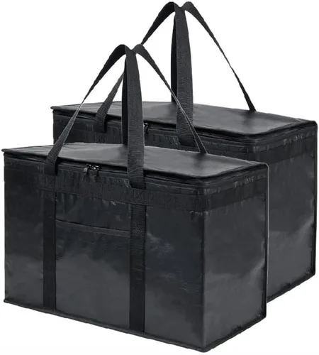 Vista 11 de Bolsa térmica XXL aislada y calentador de alimentos para entrega y compras de comestibles con parte superior con cremallera, color negro