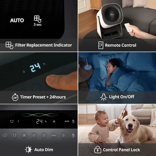 Vista 7 de COWAY Purificador de aire para hogar y dormitorio, 2 en 1 con ventilador, filtro HEPA verdadero para humo, alergias, caspa de mascotas, olores