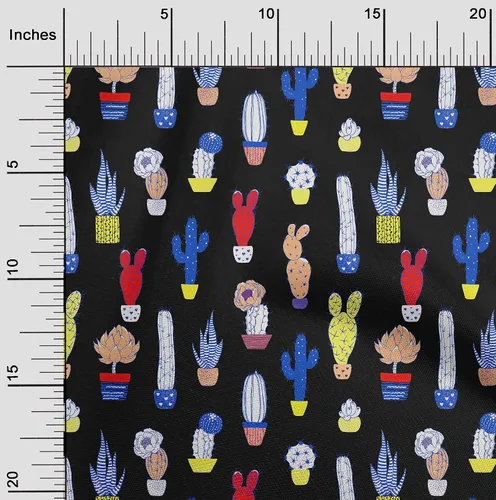 Vista 2 de oneOone Cotton Flex Black Fabric Cactus Quilting Supplies Print Sewing Fabric by The Yard 40 Inch Wide-9C