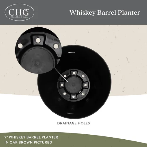 Vista 3 de Macetas de Barril de Whiskey Classic Home & Garden - Maceta de Flores con Acabado de Madera - Elegantes Macetas de Jardín - Macetas de Resina