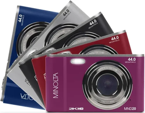 Vista 6 de Minolta MND20 Cámara digital Quad HD de 44 MP / 2.7K (negro) + tarjeta de memoria de 32 GB + trípode flexible de 12 pulgadas + cartera de tarjetas