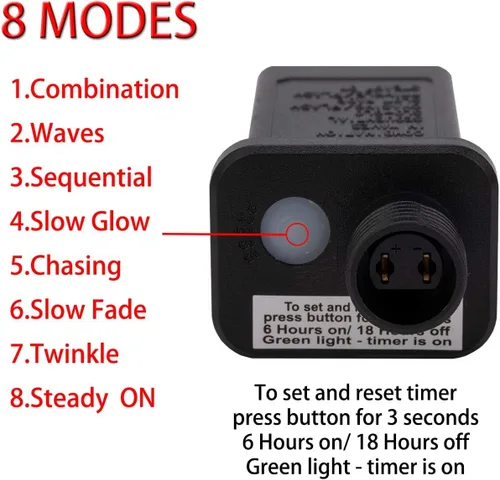Vista 6 de AWQ Guirnalda de luces C9 de Navidad de 200 luces LED de 146.9 pies con enchufe, 8 modos de funcionamiento, temporizador, impermeable, extensible
