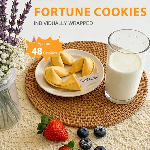 Vista 2 de Soeos Fortune Cookies, aproximadamente 48 unidades, sabor vainilla, galletas Fortune envueltas individualmente a granel, galletas crujientes