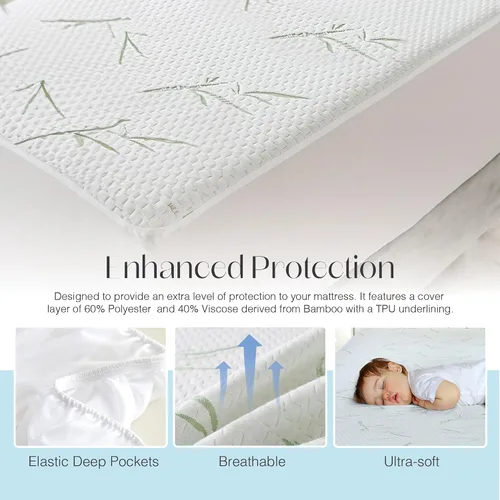 Vista 6 de East Coast Bedding Protector de colchón impermeable de viscosa derivada de mezcla de bambú, bolsillo profundo ultra suave que se adapta a hasta 18