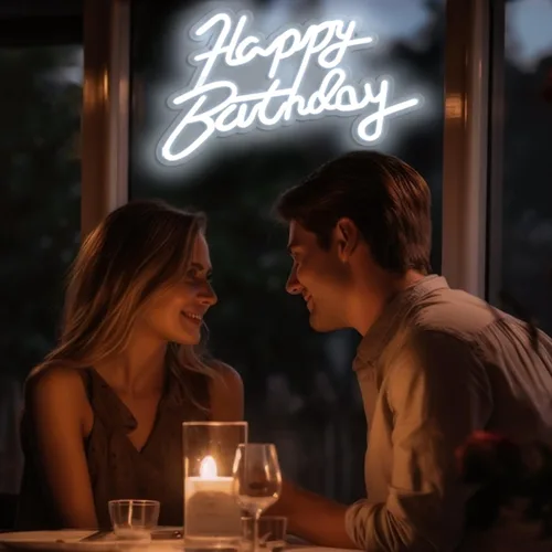 Vista 9 de Letrero de neón de feliz cumpleaños para decoración de fiestas en la pared, letrero con luz LED de feliz cumpleaños para telón de fondo, 16 x 11