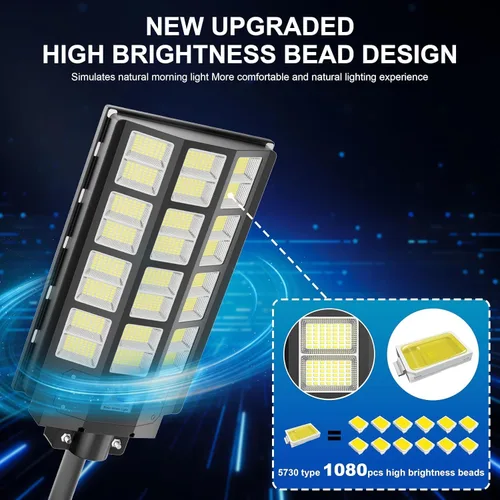 Vista 4 de Luz solar de calle, 8000 W, 7000 K, 480000 lúmenes, 1152 luces LED solares de estacionamiento del anochecer al amanecer, luces solares al aire