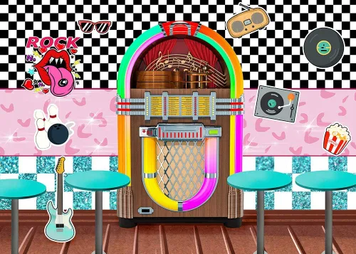 Vista 8 de XLL Fondo de fotografía de Sock Hop de los años 50 Back to 1950s Soda Shop Fondos de fotos Rock Roll Party 50s Retro Diner Time Rock Roll Decoración