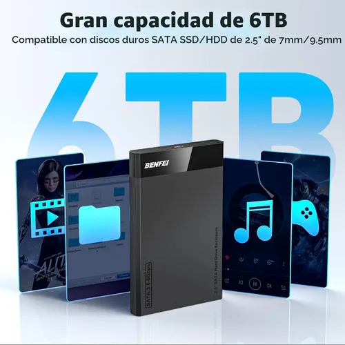 Vista 3 de BENFEI Caja externa para disco duro de 2.5 pulgadas SATA a USB sin herramientas (6Gbps, optimizado para SSD, compatible con UASP SATA III)