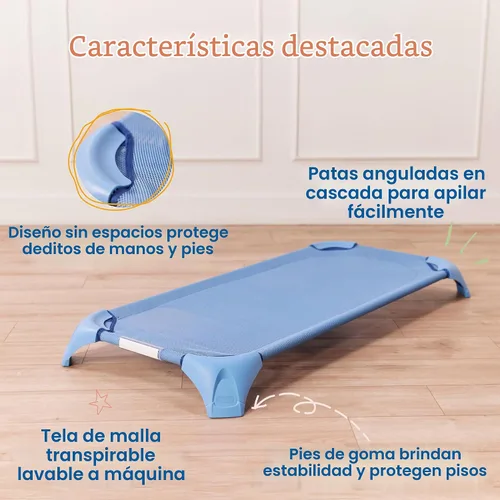 Vista 4 de ECR4Kids Stackable Cozy Cot with Storage and Name Tags, 6-Pack, Powder Blue Azul polvoriento
