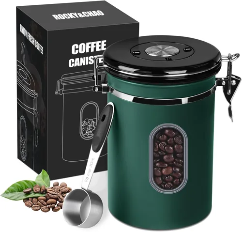 Vista 13 de Recipiente de café hermético de 50.7 fl oz con rastreador de fecha y ventana transparente, almacenamiento de granos de café de 18 onzas fluidas