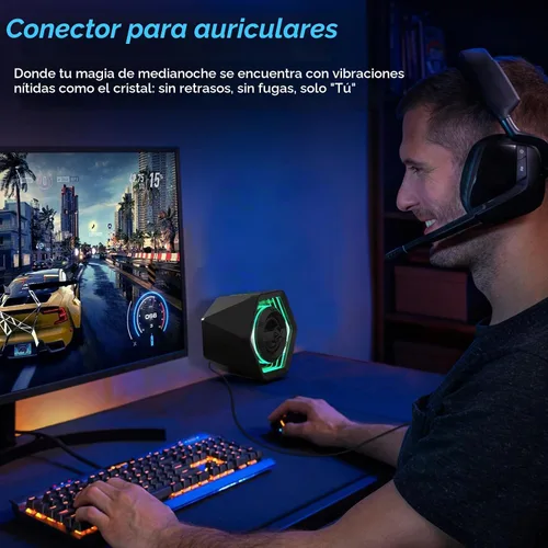 Vista 7 de Altavoces para juegos de computadora, altavoces de escritorio activos de 50 W con espejo infinito túnel 3D RGB (8 modos), Bluetooth 5.3, entrada