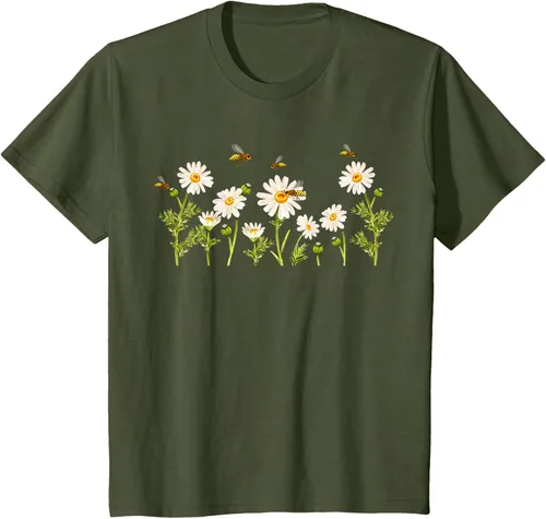 Vista 10 de Marguerites Daisy - Camiseta de verano con margaritas de jardín de flores, Negro, S