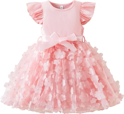 Vista 14 de NNJXD Vestido de Princesa de Tul con Flores para Niñas Pequeñas y Bebés Niña #Rosa claro