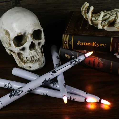 Vista 3 de Velas LED cónicas sin llama de araña con control remoto de 10 teclas y temporizador, funciona con pilas, mecha 3D parpadeante de plástico