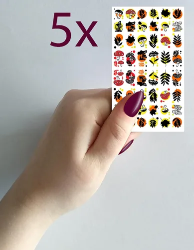 Vista 2 de Calcomanías para uñas (5 hojas) FLONZNAIL - Decoración de uñas con hongos alegres brillantes