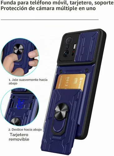 Vista 7 de CCSmall Funda para Xiaomi 11T Pro con tarjetero y cubierta de cámara negra