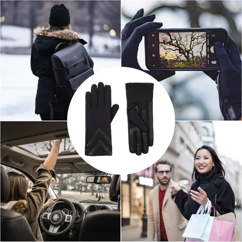 Vista 5 de isotoner - Guantes para mujer de elastano y forro polar con detalles estilo chevrón y compatible con pantallas táctiles