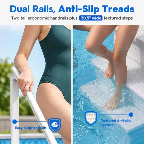 Vista 3 de XtremepowerUS Escalera de piscina sobre el suelo y sistema de 4 escalones con pasamanos, escalera de entrada resistente para acceso de terraza a