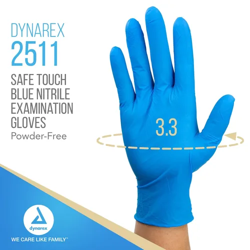 Vista 2 de Dynarex SafeTouch Guantes de nitrilo para exámenes, sin látex, libre de polvo.