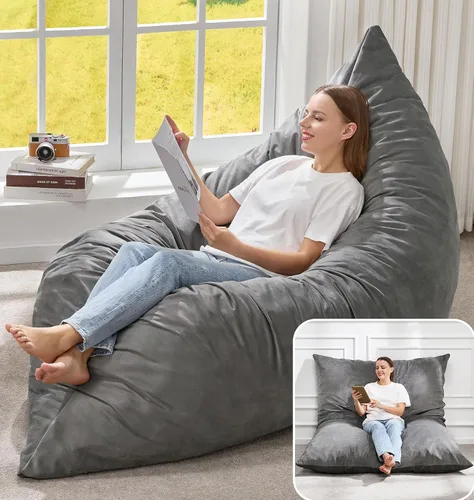 Vista 12 de Hobestluk Adult Bean Bag Chair 3 in 1 Convertible Large Bean Bag Sofa Ash Grey