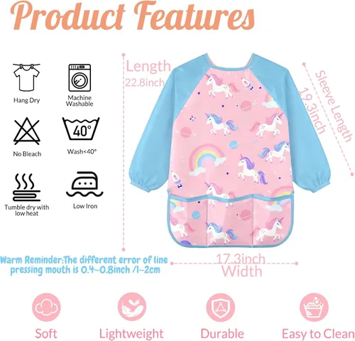 Vista 2 de Personalized Kids Art Smock with Name Custom Toddler Waterproof Artist Painting Apron
