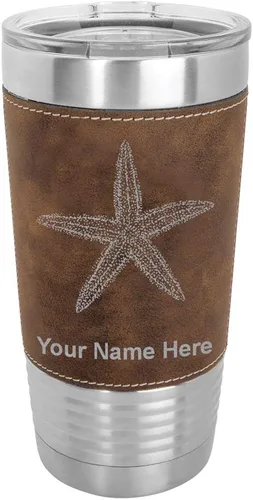 Vista 14 de LaserGram Vaso aislado al vacío de 20 onzas, estrella de mar, grabado personalizado incluido (piel sintética, gris)