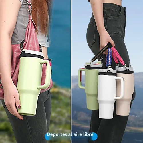 Vista 4 de Wongeto Correa con Asa para Botella de Agua - Compatible con Botella de Agua Stanley - Asa de Paracord para Accesorios de Vaso Stanley Verde militar
