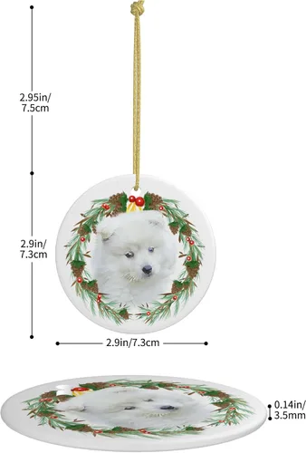 Vista 5 de Colgante de perro esquimal americano de 3 pulgadas para decoración de árbol de Navidad, bonito adorno de día festivo para cachorros, regalos