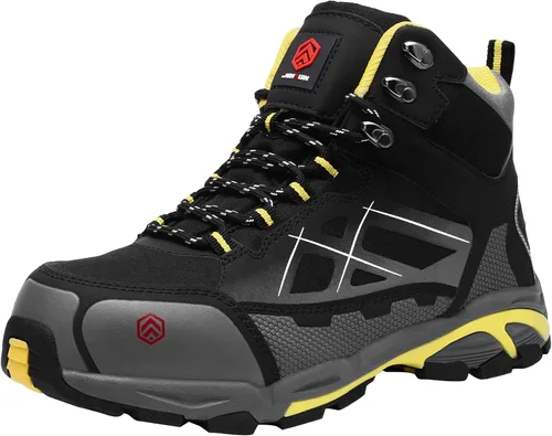 Vista 7 de LARNMERN Botas con punta de acero para hombre, zapatos cómodos de seguridad Negro profundo