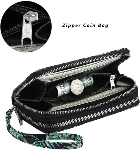 Vista 3 de Cartera de teléfono celular para mujer con doble cremallera y correa de muñeca extraíble