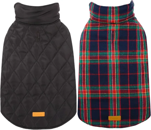 Vista 21 de Kuoser Abrigo impermeable para perro, chaqueta reversible cálida para perro beigeYrojo