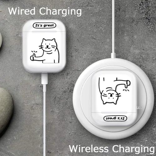 Vista 6 de Funda transparente para AirPods de 2ª generación de 1ª generación, diseño de gatito kawaii para mujeres, hombres y niños, funda de carga de TPU