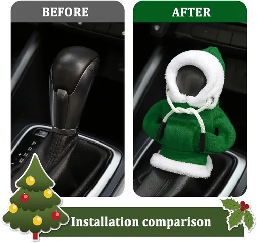 Vista 4 de Cubierta para palanca de cambios de coche con capucha OFBAND, cubierta para perilla de cambios de coche de Navidad para palanca de cambios