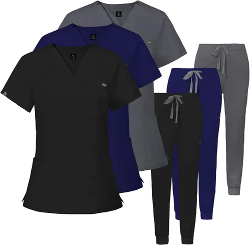 Vista 5 de VIAOLI Conjunto de ropa quirúrgica para mujer, conjunto de camiseta médica y pantalón deportivo, ropa de trabajo, clínico moderno, traje atlético