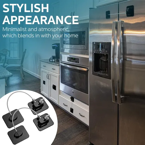 Vista 6 de Paquete de 12 cerraduras para refrigerador con 12 llaves, cerradura de combinación de adhesivos para niños, armario de seguridad para niños, Negro
