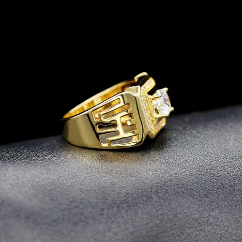 Vista 7 de Uloveido Anillos anchos cuadrados brillantes chapados en platino y oro con circonita cúbica brillante, anillos de boda para hombres JX001, talla 7