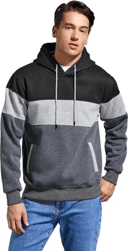 Vista 4 de Sudadera con capucha para hombre, diseño de bloques de color, casual, de vellón, manga larga, con capucha