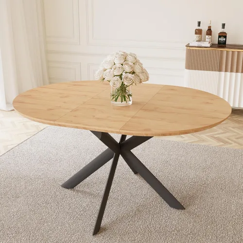 Vista 19 de HIPIHOM Juego de mesa de comedor redonda extensible de 43.2"-59.1", mesa de cocina para 4-6 personas con tablero de MDF engrosado resistente a Mesa