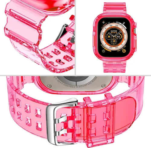 Vista 322 de DABAOZA - Correa transparente compatible con Apple Watch con estuche protector, correa deportiva de TPU con brillo para mujeres y hombres