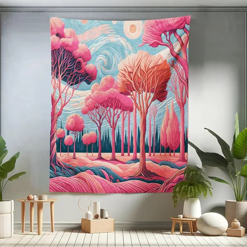 Vista 110 de Ambesonne Tapiz verde, fases lunares alrededor de un árbol de la vida, impresión de diseño bohemio de astrología nocturna, decoración de tela