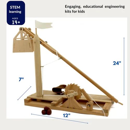 Vista 6 de PATHFINDERS Leonardo da Vinci Trebuchet STEM Kit - Construye tu propio motor de asedio medieval - Modelo educativo de madera para adolescentes