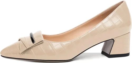 Vista 2 de YODEKS Zapatos de tacón grueso para mujer, tacón de bloque bajo, punta puntiaguda, zapatos de tacón para el trabajo, casual, vida diaria, fiesta