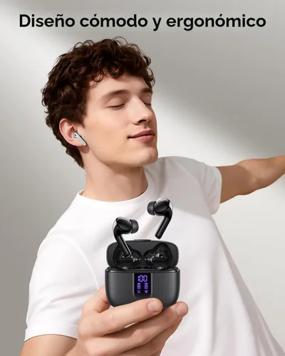 Vista 2 de TAGRY Auriculares Bluetooth Verdaderamente Inalámbricos Auriculares 60H Reproducción Pantalla LED de Energía Audífonos con Estuche de Carga