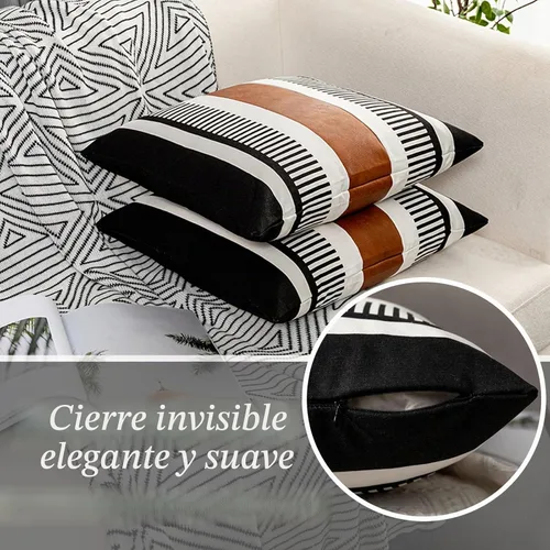 Vista 5 de Funda de almohada decorativa a rayas de 16 x 16 pulgadas, color negro